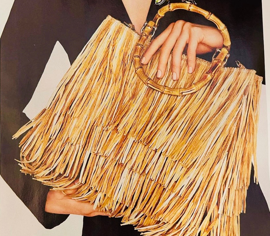 Fiore Bag Positano ,fatta a mano , base iuta naturale , manici di bambôo naturale , rafia naturale !